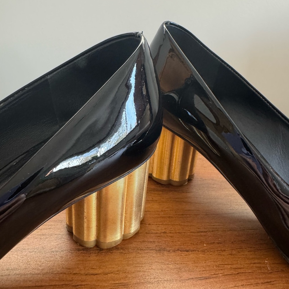 Salvatore Ferragamo Black Heels with Gold Accents